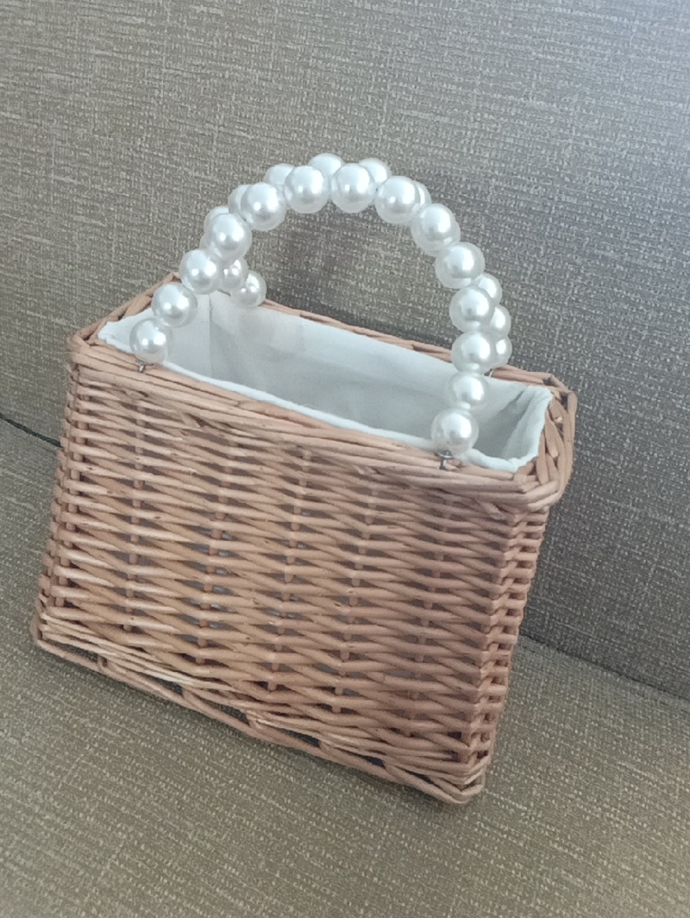 Pearl-Handle Bride Wicker Handbag in Natural Basket PURSE - Picture 4 of 5